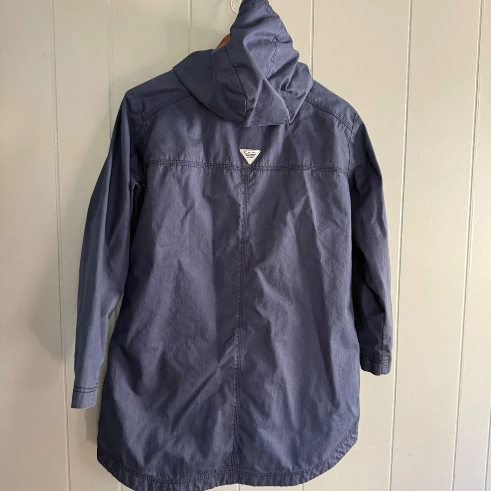 Columbia PFG Sportswear Vintage 90s Navy Hooded Rain Fishing Jacket M Gorpcore - Picture 2 of 10